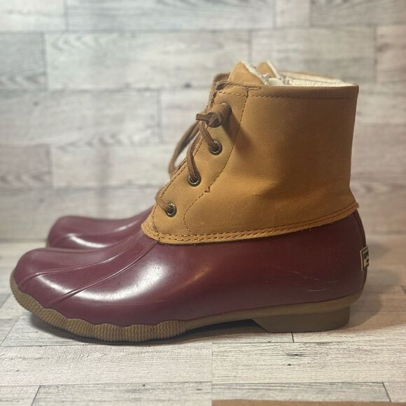 Sperry Duck Boots Dark Red and tan size 7.5 - Picture 2 of 12